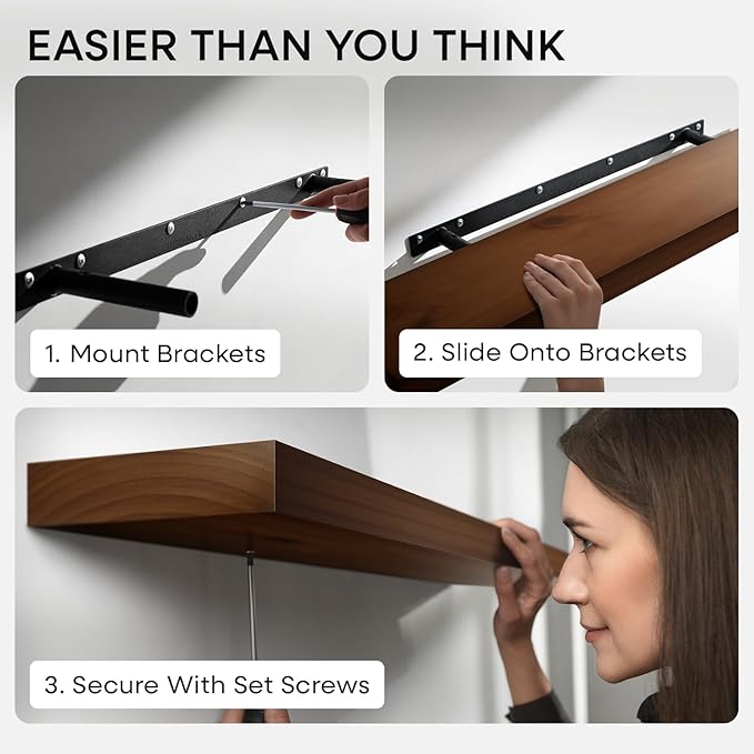 Homeforia 24inch Walnut Floating Shelves for Wall, High End Solid Real Wood 24in Floating Shelf for Bathroom, Dark Brown 24 inch Long Floating Shelves, Heavy Duty Bracket, 24 X 6.5 X 1.75 in, Set of 3