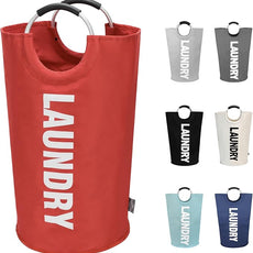 DOKEHOM 90L Large Laundry Basket, Collapsible Laundry Bag, Freestanding Tall Clothes Hamper, Foldable Washing Bin (Red)