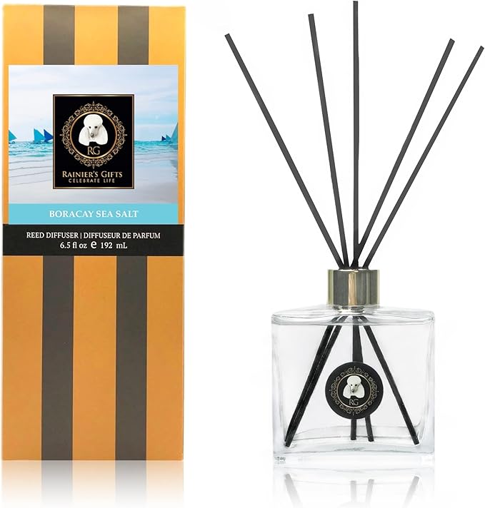 Rainier’s Gifts Reed Diffuser Set (Boracay Sea Salt) - Scented Oil Diffuser Sticks - Home Fragrance Aromatherapy Air Freshener 6.5 fl oz