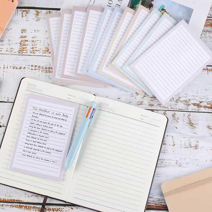 12 Pack Lined Sticky Notes, 4x6 in Post Sticky Notes with Lines, 6 Different Colour Sticky Note Pads for Office, School, Home Desks and More