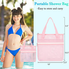 Mesh Shower Caddy Portable with Zipper & 2 Pockets - Quick Dry Shower Caddy Hanging for Travel Gym Camp Beach - Organizer Bag Bathroom Essentials for College Dorm