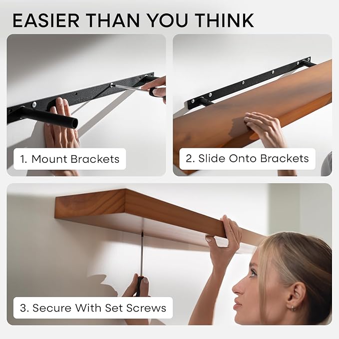 Homeforia 24inch Oak Floating Shelf for Wall, High End Solid Real Wood 24 inches Long Floating Shelves for Bathroom, Honey Oak Wooden Floating Shelves, Heavy Duty Bracket, 24 X 6.5 X 1.75 in, Set of 3