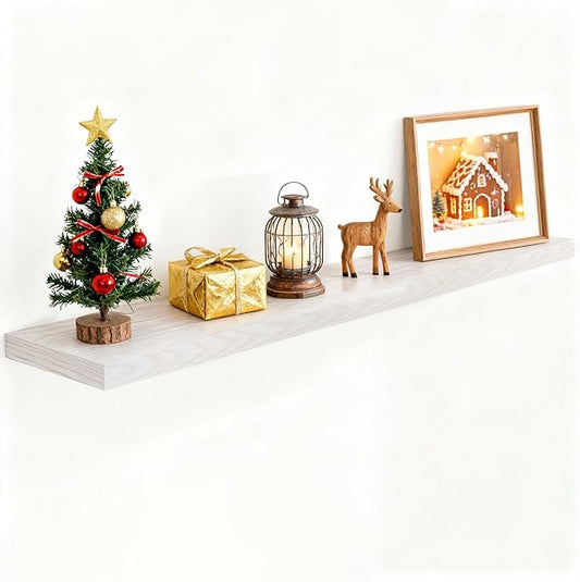 Fun Memories 55 Inch Floating Shelves for Wall, 55x9.3 Large Floating Shelf for Bedroom, Kitchen, Bathroom, Wall Mounted Rustic Wood Shelves with Invisible Bracket for Books, Decor, Brich