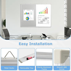 DOLLAR BOSS Foldable Linen Cork Board White Board Combo 48 x 36 in Extra Large Magnetic Whiteboard Dry Erase Bulletin Board Portable Double Sided Aluminum Frame Pin Board for School Office, Grey