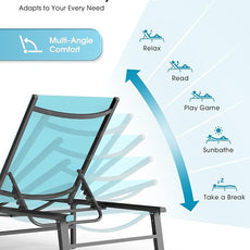 Ciokea Upgraded Aluminum Outdoor Lounge Chair - No Assembly Needed, Foldable Patio Chaise Lounge with 5 Adjustable Positions, Reinforced Frame for Extra Durability, Pool Beach Lounge Chair,Lake Blue