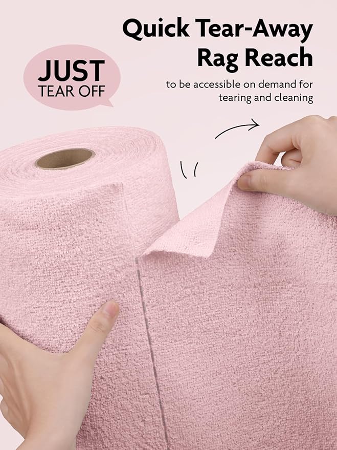 Fantasticlean Microfiber Cleaning Cloth Roll -60 Pack, Tear Away Microfiber Towels, 12" x 12", Reusable, Washable, Scratch Free, Ultra Absorbent Dishcloth for Home Supplies,Car (Pink & Lavender)
