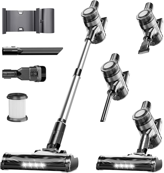 Cordless Vacuum Cleaner, 35Kpa Vacuum Cleaner for Home, 45Mins Stick Vacuum with LED Display, Anti-Tangle & Wall Mount Charging, 6 in 1 Lightweight Vacuum for Hard Floors, Carpet, Pet Hair (black)