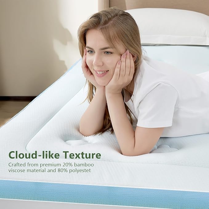 Hansleep College Dorm Twin XL Mattress Topper Viscose Derived from Bamboo, Memory Foam Pillow Top Mattress Topper Twin XL, Breathable Mattress Pad for Back Pain Relief, 39" x 80", White