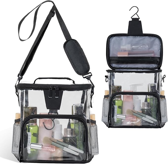 Transparent Portable Mesh Shower Organizer – Hanging Toiletry Bag with Handles & Strap, Quick-Dry for Bathroom, Gym, Travel, Camping & College Dorms