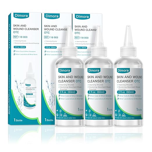 Dimora Portable First Aid Antiseptic Cleanser, OTC Antimicrobial Skin and Wound Cleanser for Cuts, Abrasions, Lacerations, Burns, Skin-Neutral pH – 3-Pack Travel Size, 60mL Each (6oz Total)
