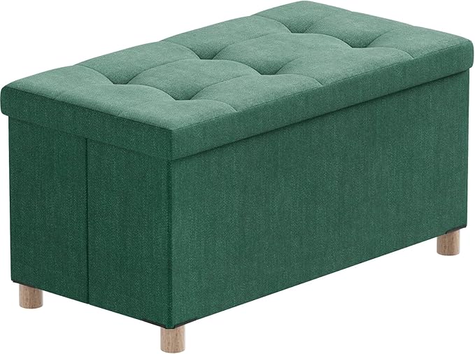 BRIAN & DANY 30 Inches Folding Storage Ottoman Bench, Ottoman with Storage Bench for Bedroom, Living Room, Entryway, Foot Rest with Legs, Dark Green