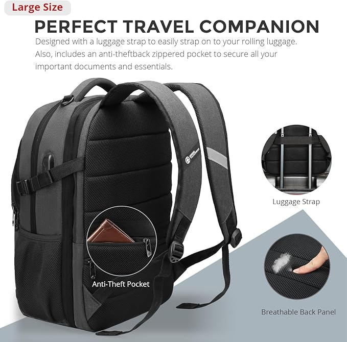 Swissdigital Design Travel Laptop Backpack for Men and Women, 35L Expandable Large College Backpack with USB Charging Port for Fits 17 Inch Notebook, Grey | SD1671-02