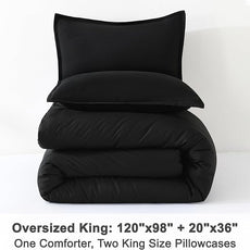 Litanika Comforter Set, Lightweight Solid Bedding Comforter Set, Fluffy Down Alternative Bed Set, Black, Oversized King