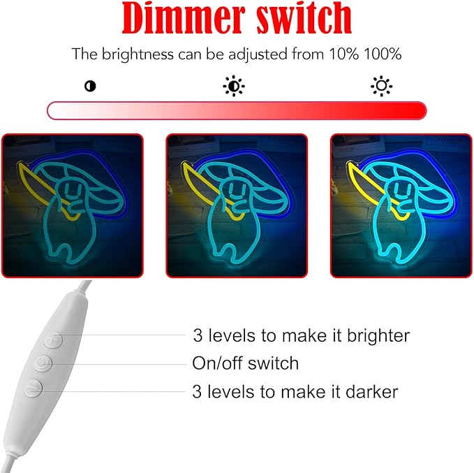 Mushroom Killer Neon Sign, Usb Powered Light Dimmable Led Signs For Wall Decor Light Up Signs For Home Bedroom Man Cave Game Room Bar Beer Pub Hip Hop Party Neon College Dorm Wall Signs Light Decor
