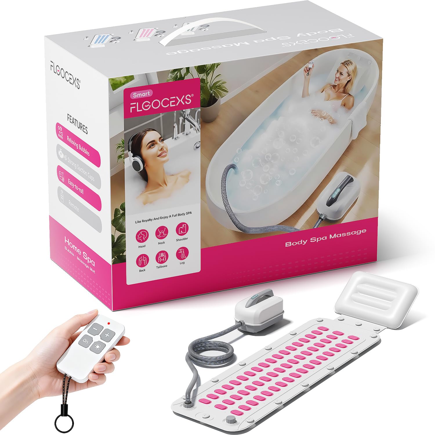 Portable Spa Bubble Bath Massager,Full Body Waterproof Spa Mat for Bathtub, 6-Speed Bubbles, Remote Control & Non-Slip Suction Cups for Home Relaxation