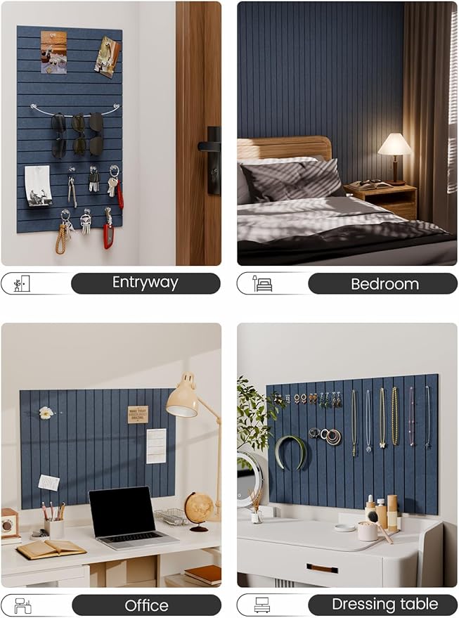 Felt Bulletin Board Tiles -28"x18" with 40 Adhesive Tabs, Cork Board Alternative for Office Decor, Push Pin Board Wall Organizer 6-Pack (Navy Blue)