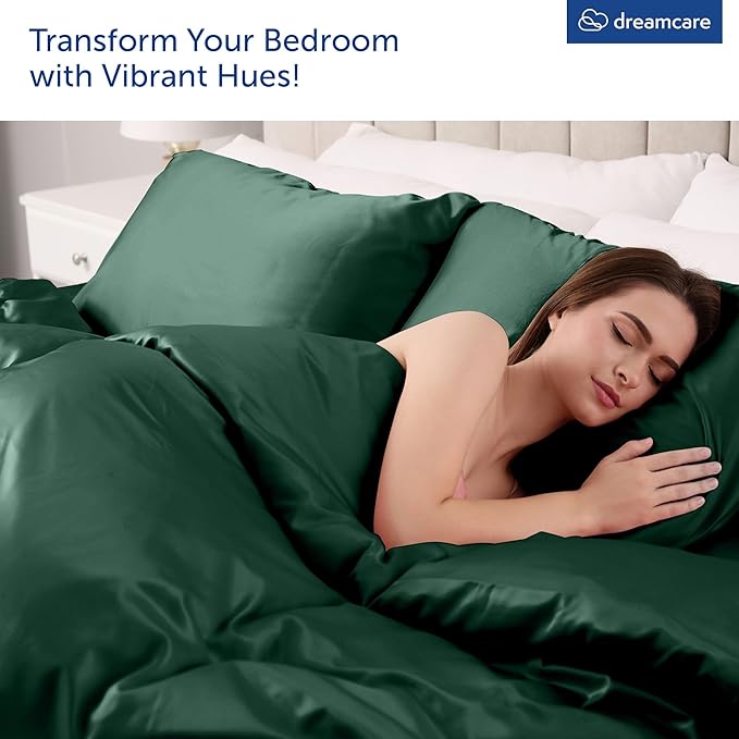 DREAMCARE Queen Sheet Set – 4 pcs Cooling Sheets – up to 21” Extra Deep Pocket Queen Sheets – Hotel Luxury Pillowcases – Superior Softness 100% Microfiber with Side Pocket - Emerald Green DREAMCARE
