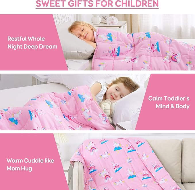 Kivik 5lbs Weighted Blanket, Breathable Small Heavy Throw Blankets, Sleeping & Calming for Bed Couch Home School, Machine Washable, Cooling Soft Microfiber, 36x48 Inches, Pink Unicorn