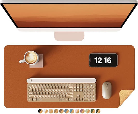 YSAGi Double-Sided Desk Pad, 23.6"x13.7" Leather Desk Mat, Eco Cork Desk Pad Protector, Large Mouse Pad for Desk, Waterproof Desk Blotter Pad, Desk Writing Pad for Office Work/Home(Brown/Cork)