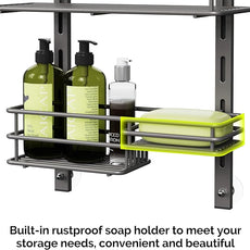 Orimade Over The Door Shower Caddy Adjustable 4 Tier Dark Grey,Bathroom Hanging Organizer Shelf Rustproof with 4 Hooks,Shower Basket with Soap Holder and Suction Cup