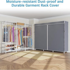 VIPEK V5C Portable Bedroom Armoires Wardrobe Closet with Cover, Heavy Duty Covered Clothes Rack Adjustable Closet Rack, White Metal Clothing Rack with Grey Oxford Fabric Cover, 70.1