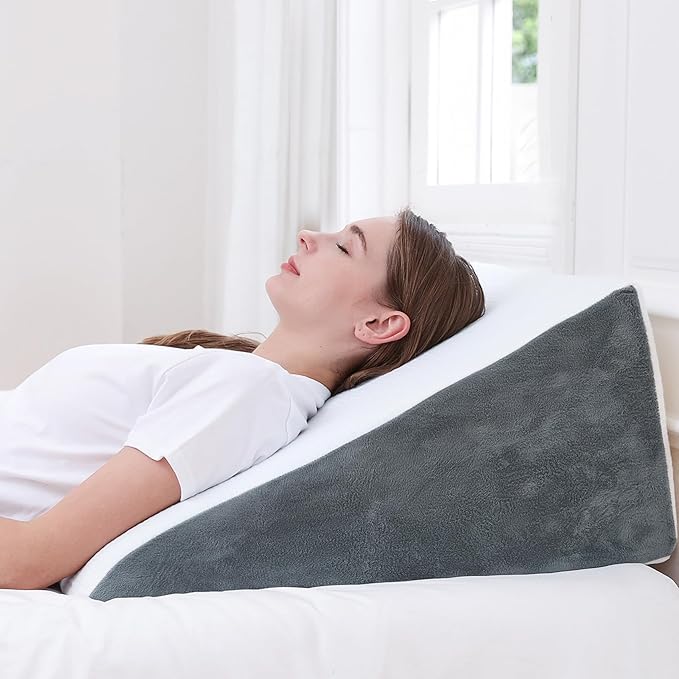 Sasttie Wedge Pillow, 12 Inch Memory Foam Bed Wedge Pillow for Sleeping, Acid Reflux, Back Pain, Post Surgery, and Snoring, Designed with Washable Cover, Dark Gray