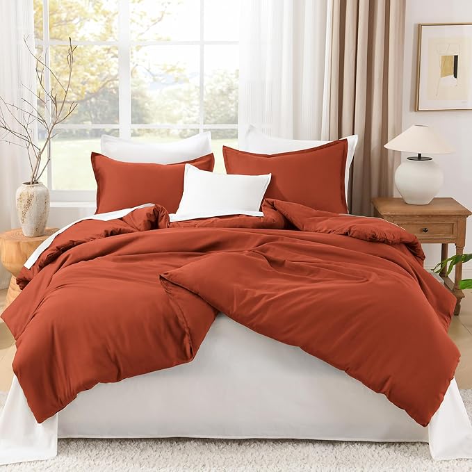 Litanika Comforter Set, Lightweight Solid Bedding Comforter Set, Fluffy Down Alternative Bed Set, Burnt Orange, Super King Plus