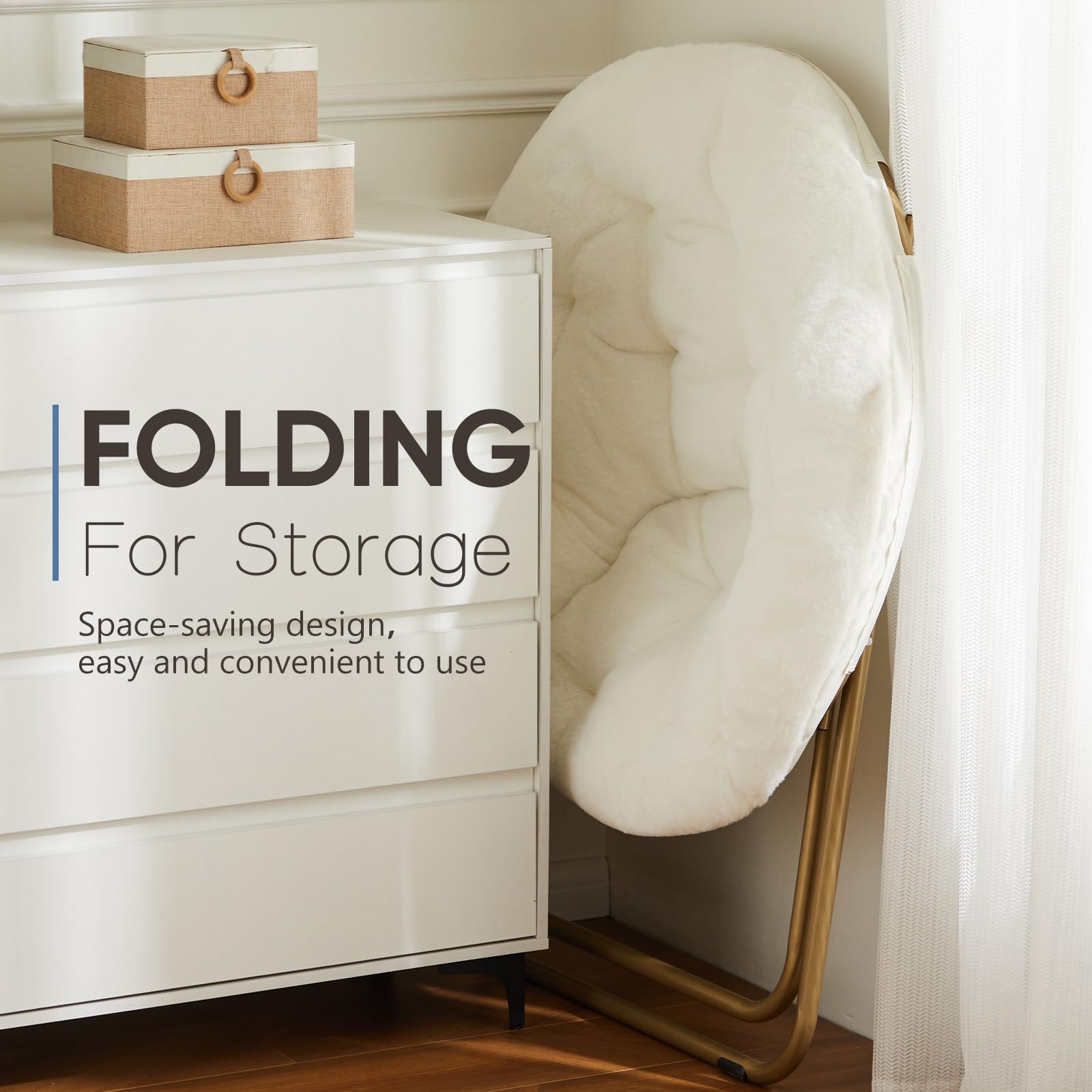 DUMOS Comfy Saucer Chair, Faux Fur Lounge Seasting XL Circle Chair for Bedroom, Dorm & Gaming, Foldable Fashion Accent Seat for Small Spaces, Folding Moon/Mushroom/Round Oversized Style Dormly