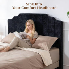 Queen Headboard Only - Black Velvet Upholstered Headboard for Bed, No Assembly Required, Pure Sponge Design, Place Between Bed & Wall, Vertical Stripe with Stepped Crown Top Edge