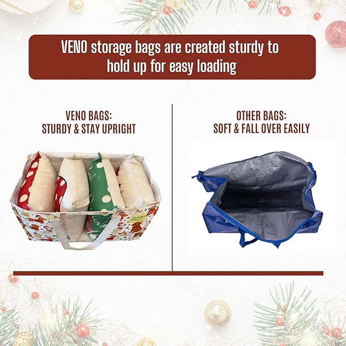 VENO 4 Pack Moving Bags, Large Christmas Storage Bins with lids, Packing Supplies for College, Alternative to Moving Boxes, Foldable, Heavy-Duty Tote, Christmas Pattern (Holiday Pups, 4 Pack)