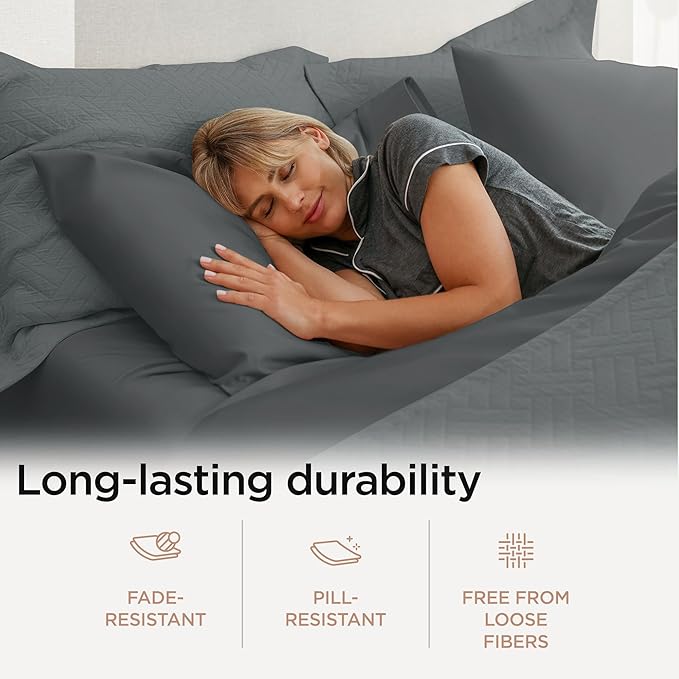 Threadmill 100% Cotton Sheets for Twin XL Size Bed - 600 Thread Count Twin XL Bed Sheets Set with 15” Deep Pocket - Sateen Weave 3-Piece Bedding Set with Cooling Effect, Dark Grey