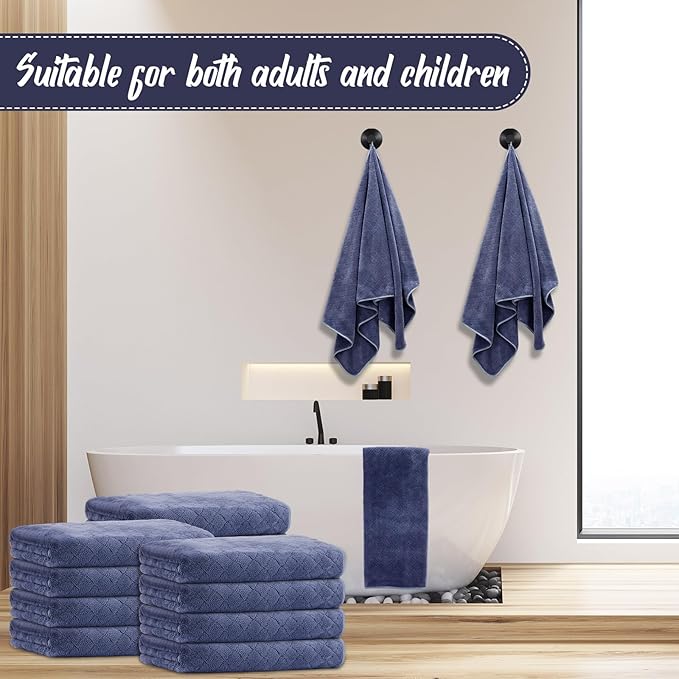 16 Pack Microfiber Bath Towels Bulk 27'' x 60'' Oversized Size Bath Towel Highly Absorbent Extra Large Soft Drying for Shower Beach Winter Salon Sport Gym Party (Diamond,Light Grey)