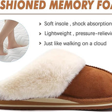 KuaiLu Womens Fluff Dual Memory Foam Slippers Ladies Cozy Arch Support Warm Scuff Slippers Slip on Comfy Winter House Shoes with Non-Slip Indoor Outdoor Hard Sole