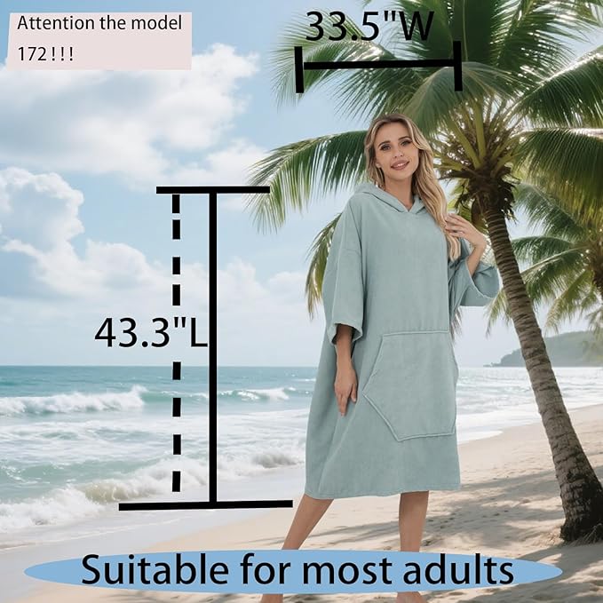 Surf Poncho Hooded Beach Towel, Quick Dry Terry Cloth, Extra Large Changing Robe with Pockets for Adults, Unisex Grass Tail Green Cover-Up for Swim, Bath, Beach, Gift for Swimmer Lovers