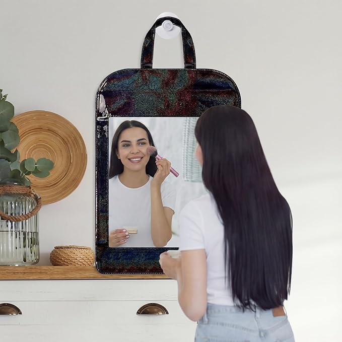 Travel Hanging Mirror Portable 16.5 x 11.8 Inch Shatterproof Back Door Hanging Makeup Mirror Wall Mounted for Camping, Dorm, Hiking, Backpacking, Dancers Event