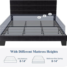 Allewie King Size Platform Bed Frame with Velvet Upholstered Headboard and Wooden Slats Support, Fully Upholstered Mattress Foundation/No Box Spring Needed/Easy Assembly, Black