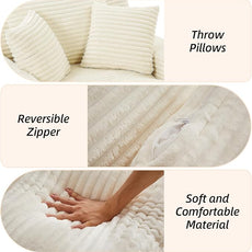 Oversized Chaise Lounge Chair Indoor Corduroy Sofa Bed with Throw Pillows Recliner Chair Comfy Large Deep Seat Sofa Couch for Living Room, Bedroom, Apartment (White)