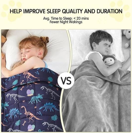 yescool Dinosaur Weighted Blanket 5 Pounds Cooling Weighted Lap Blanket, Navy Heavy Blankets for Sleeping, Weighted Throw Blankets Gift for 40-60lbs, 36"x48"