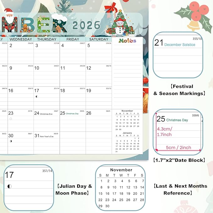 Desk Calendar 2026, Anti Ink Bleed, Plastic Cover, Ample Space, Until June 2027 with Stickers, 17" x 12" Large Seasonal Wall Calendar 2026 for Home, Office, Student & Teacher Supplies- Colorful