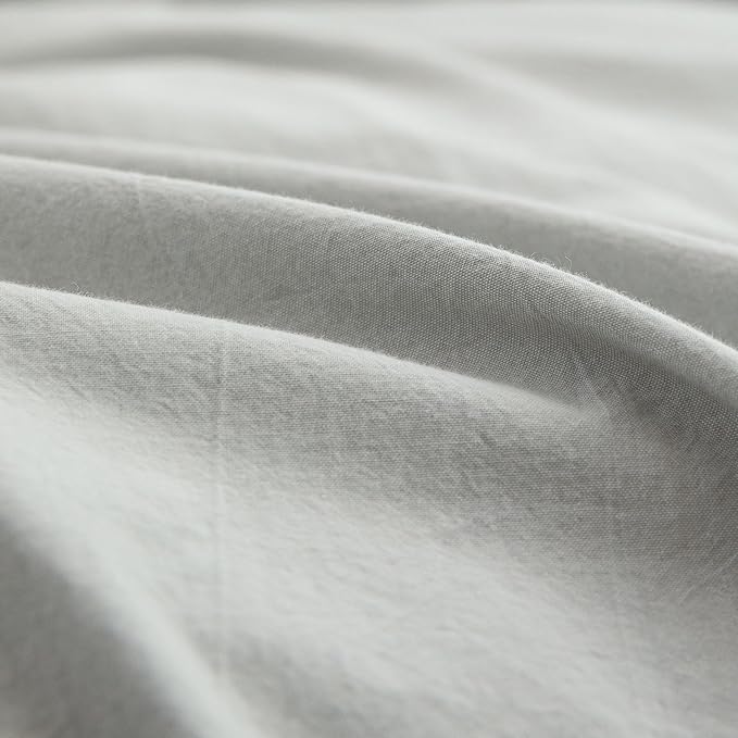BESTOUCH Duvet Cover Set 100% Washed Cotton Linen Feel Super Soft Comfortable Chic Lightweight 3 PCs Home Bedding Set Solid Northern Droplet Grey Queen