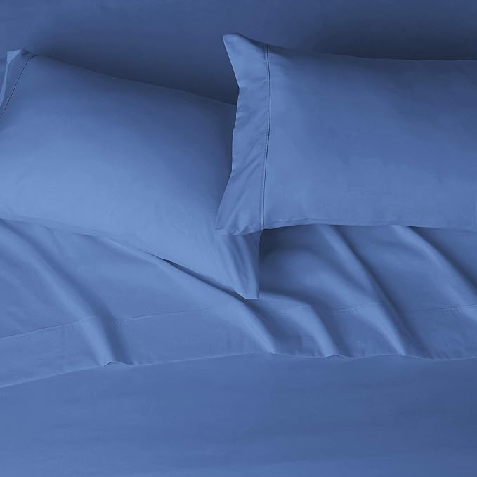 Amazon Basics Lightweight Super Soft, Wrinkle-Free, Breathable Easy Care Microfiber 4-Piece Bed Sheet Set with 14-Inch Deep Pockets, Queen, Dutch Blue, Solid AmazonBasics