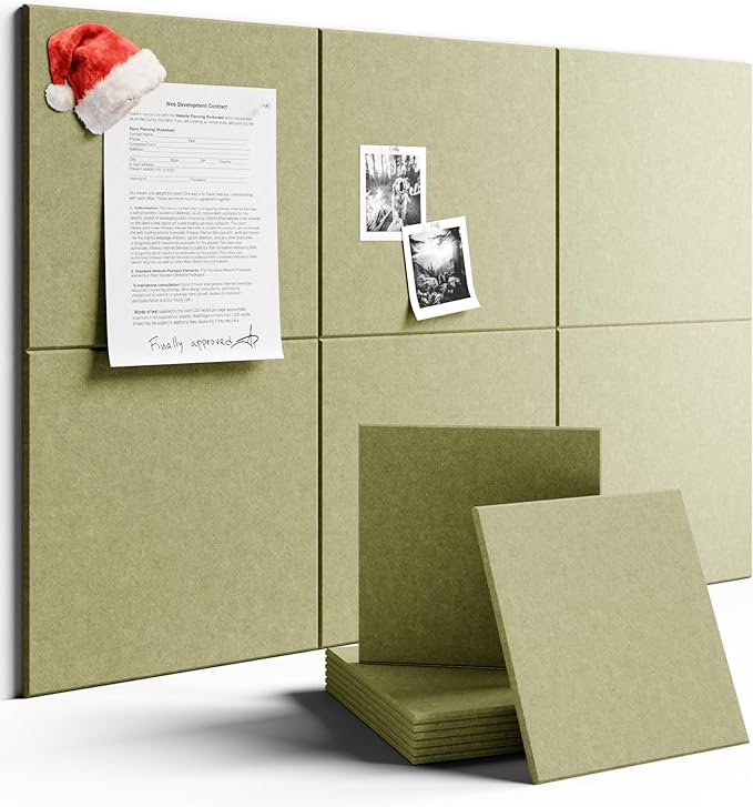 Large Felt Bulletin Board 36" x 24"Cork Board Alternative - 6 Pack with 40 Safe Removable Adhesive Tabs, Cork Boards for Walls Cork Board for Home Office Classroom Pin Board (Olive Green)
