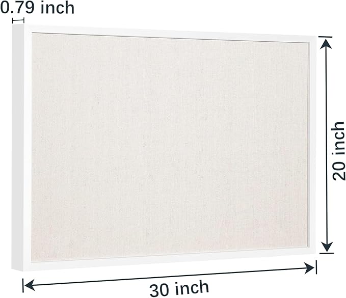 OWLKELA 20'' x 30'' Linen Bulletin Board, White Framed Corkboard, White Oak Frame Linen Cork Board, Vision Board and Decorative Hanging Pin Board