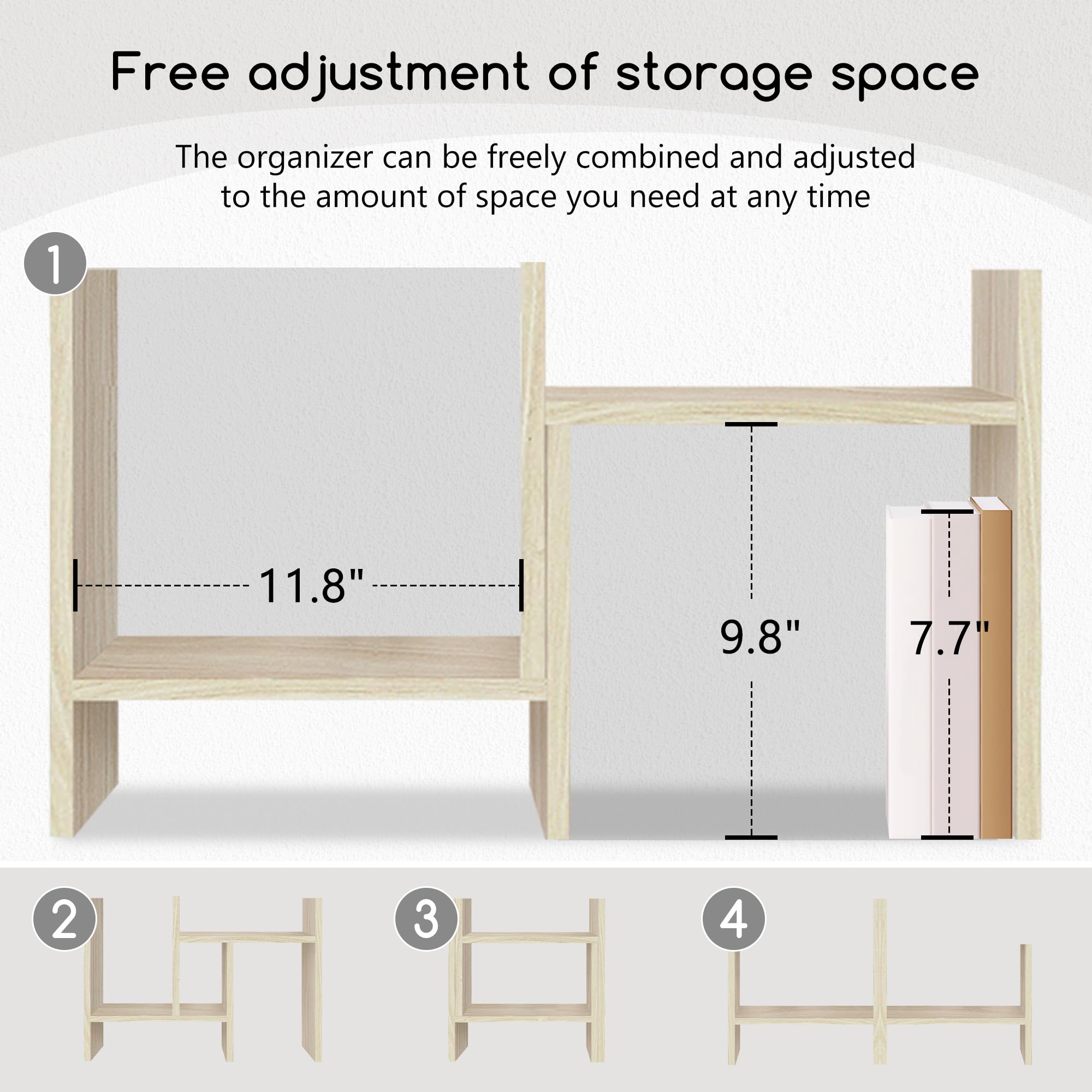 Jerry & Maggie Desktop Organizer Office Storage Rack Adjustable Wood Display Shelf Free Style Double H, Multi-Functional Mini Bookshelf for Desk Natural Stand (Violet) Dormly