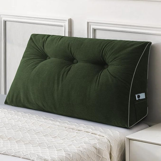 Sasttie Headboard Pillow Twin/Twin XL, Wedge Pillow Headboard for Dorm, Triangular Daybed Backrest Cushion for Sitting or Reading in Bed, with Removable Washable Cover, Olive Green