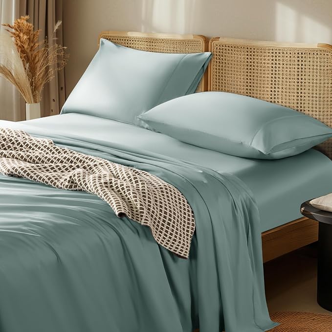 LBRO2M 1000 Thread Count 100% Egyptian Cotton Sheets Set Full Size, 4 Piece Sets Bed Sheet Deep Pocket Sheet Set 16" Soft Comfortable All Season (Full, Sage Green)