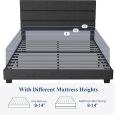 Allewie Queen Size Platform Bed Frame with Fabric Upholstered Headboard and Wooden Slats Support, Fully Upholstered Mattress Foundation/No Box Spring Needed/Easy Assembly, Dark Grey