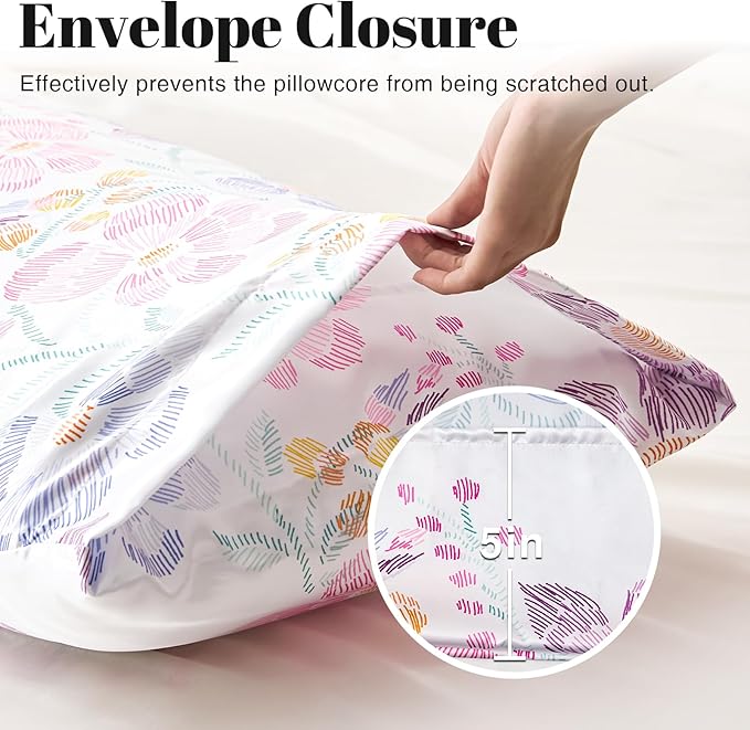 EXQ Home Satin Pillowcase for Hair and Skin Body- Multicolor Printed Flower Silk Pillowcase 20x54 inches - Body Pillow Cases with Envelope Closure, Gifts for Women