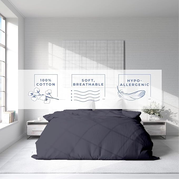 Kotton Culture 3 Pc 120"x120" Duvet Cover Set Super King Plus/Super Oversize King 100% Egyptian Cotton - 600 TC Comforter Cover, Zipper Closure & Corner Ties - Fits Only Extra Large Inserts -Dark Grey
