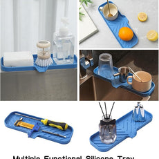 Silicone Bathroom Soap Dishes with Drain Spout-Bathroom and Kitchen Sink Organizer,Sponge Holder,Dish Soap Tray,Perfect for Dispenser,Scrubber,Bottle,Cup on Sink or Counter-Lichen Blue 12